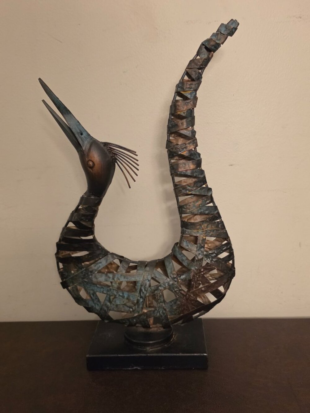 Vintage Black Metal Bird/Crane Sculpture by Fresco